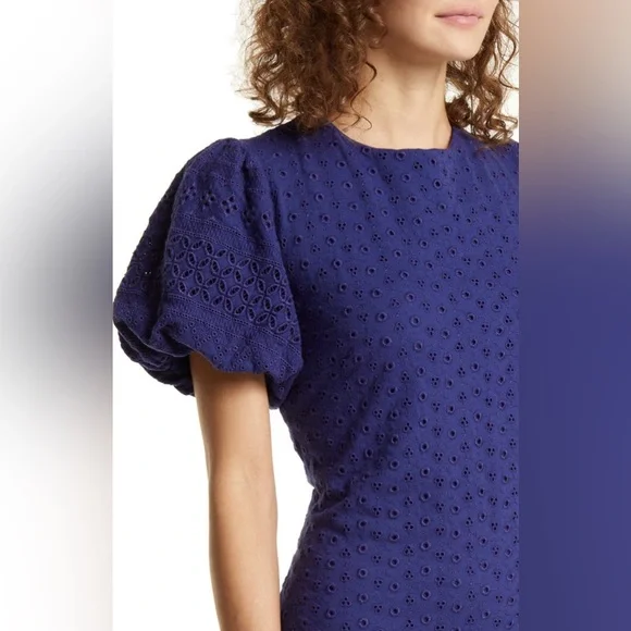 NWT Free People Apricot Rose Puff Sleeve Eyelet Dress in Living Indigo - Picture 11 of 14